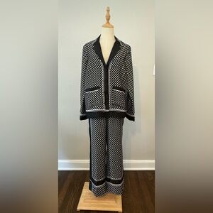 Marie Marot X J.Crew drapey twill top/pant Black white